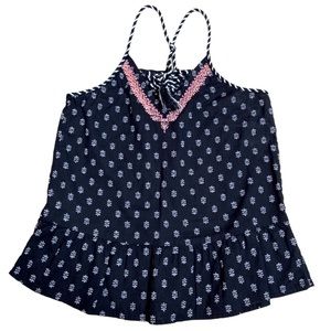 🌺 TCP Black Embroidered Lace Up Ruffle Hem Tank Top